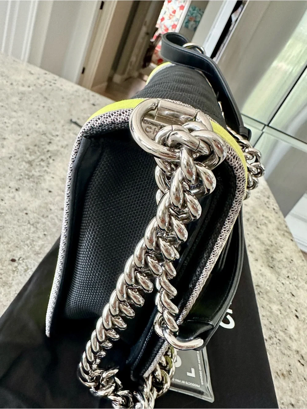 Chanel Fluo Medium Boy Bag - Black Nylon with Neon Yellow/Green Trim (SS16)